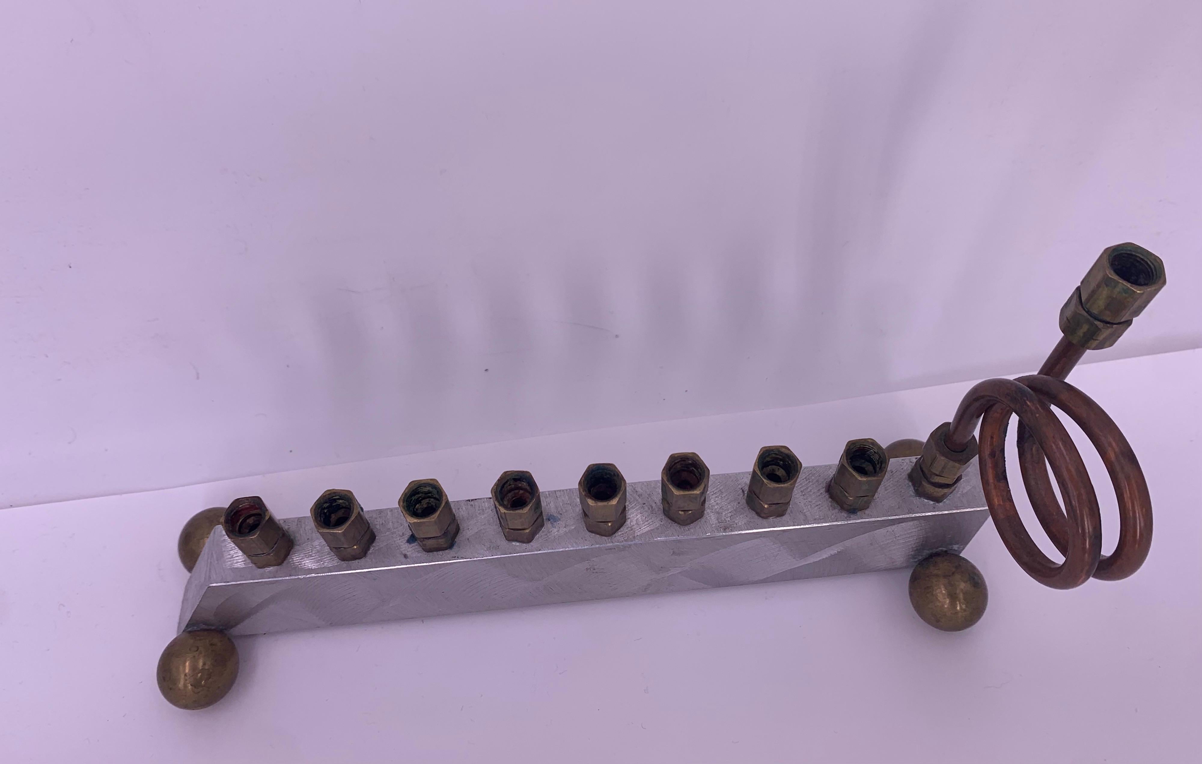 Aluminum and Brass Menorah or Sculpture For Sale 1