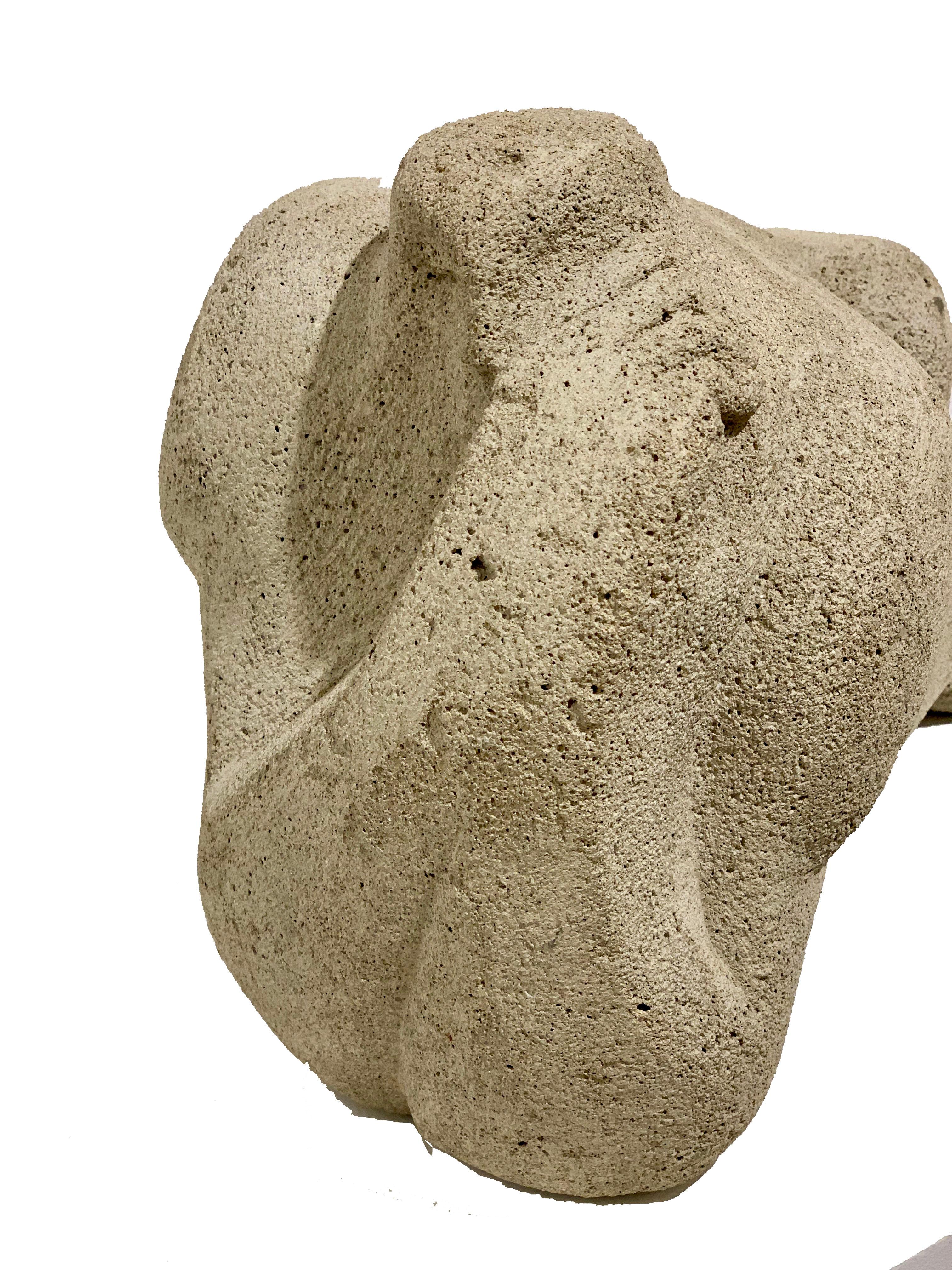 Abstract male concrete sculpture. Figure appears to be in a yoga pose, as in pigeon pose. It’s much lighter in weight than it appears at first glance. Attributed to Jack Hanson. Unsigned. Undated.