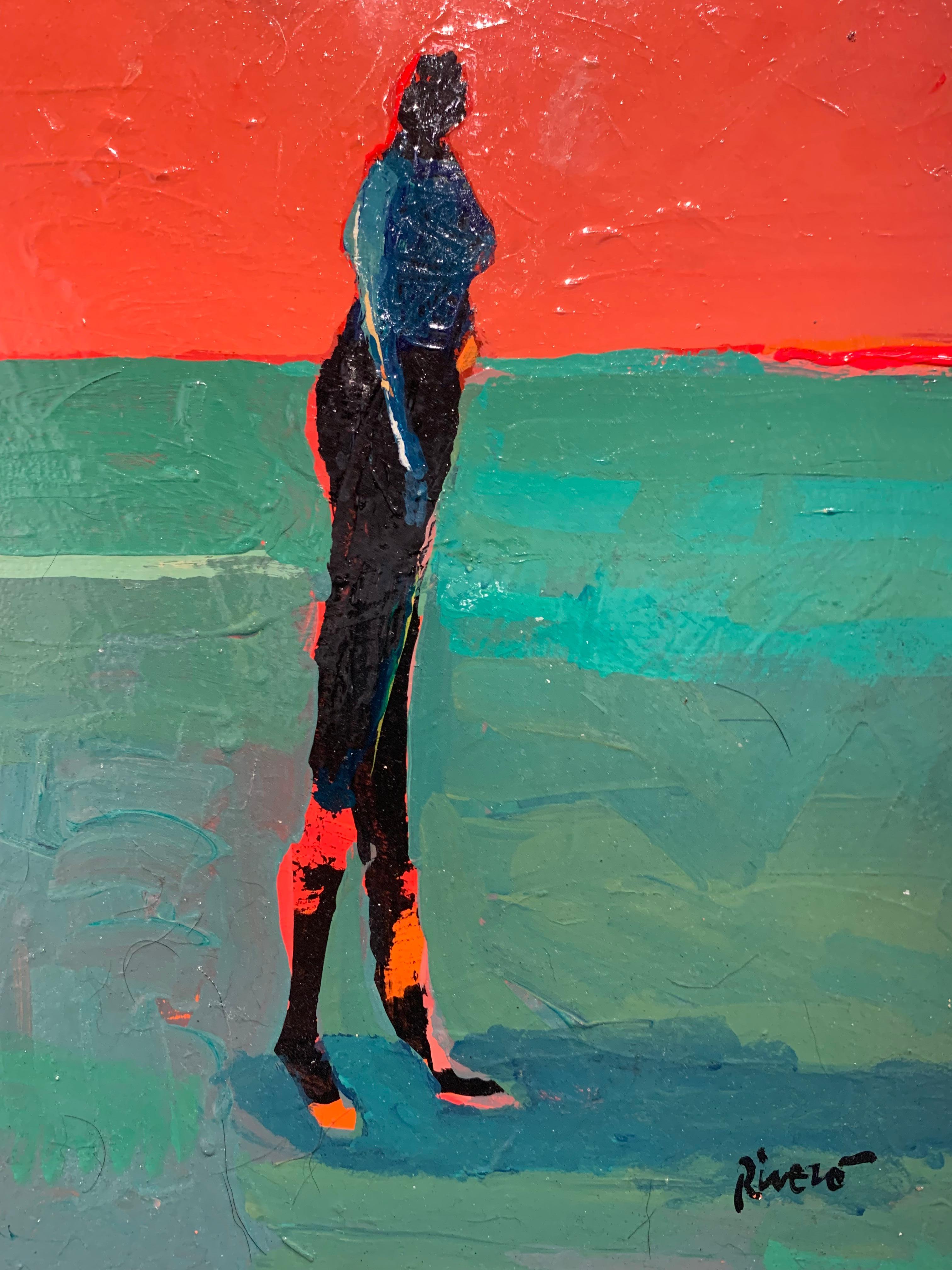 Mike Rivero  Figurative Painting - Untitled, Figure on Red and Green