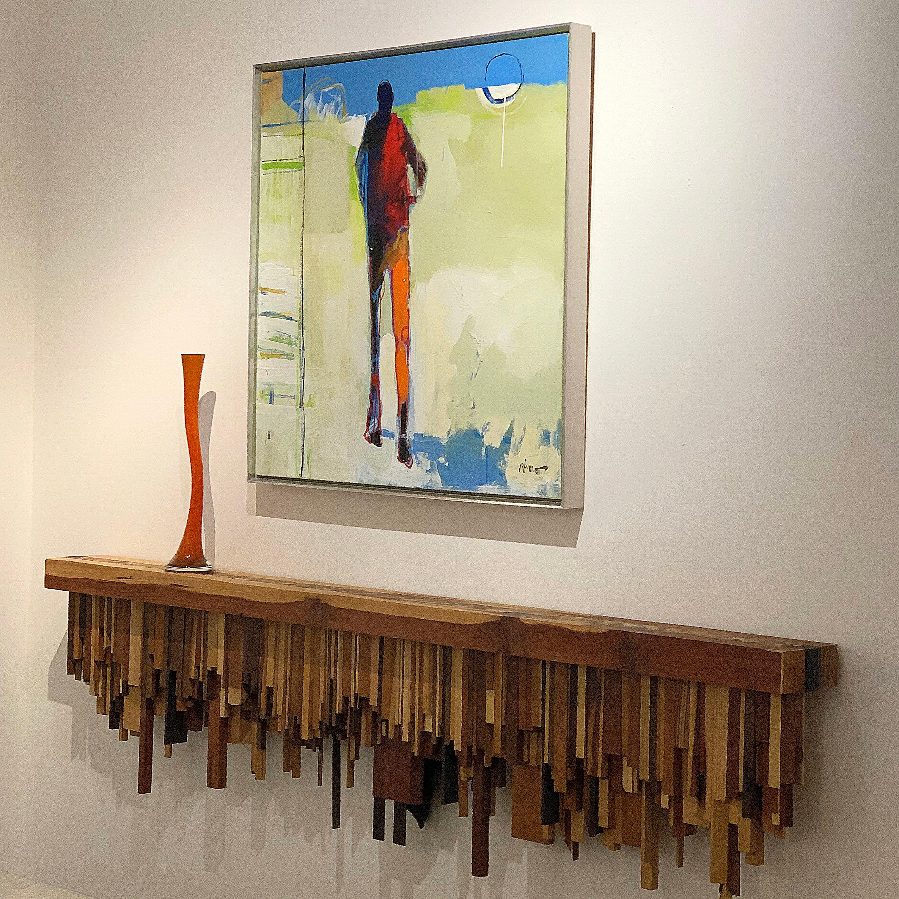 Mixed-media Long Mixed Wood Cityscape Shelf or Mantel by Artist Ben Darby, 2019 1