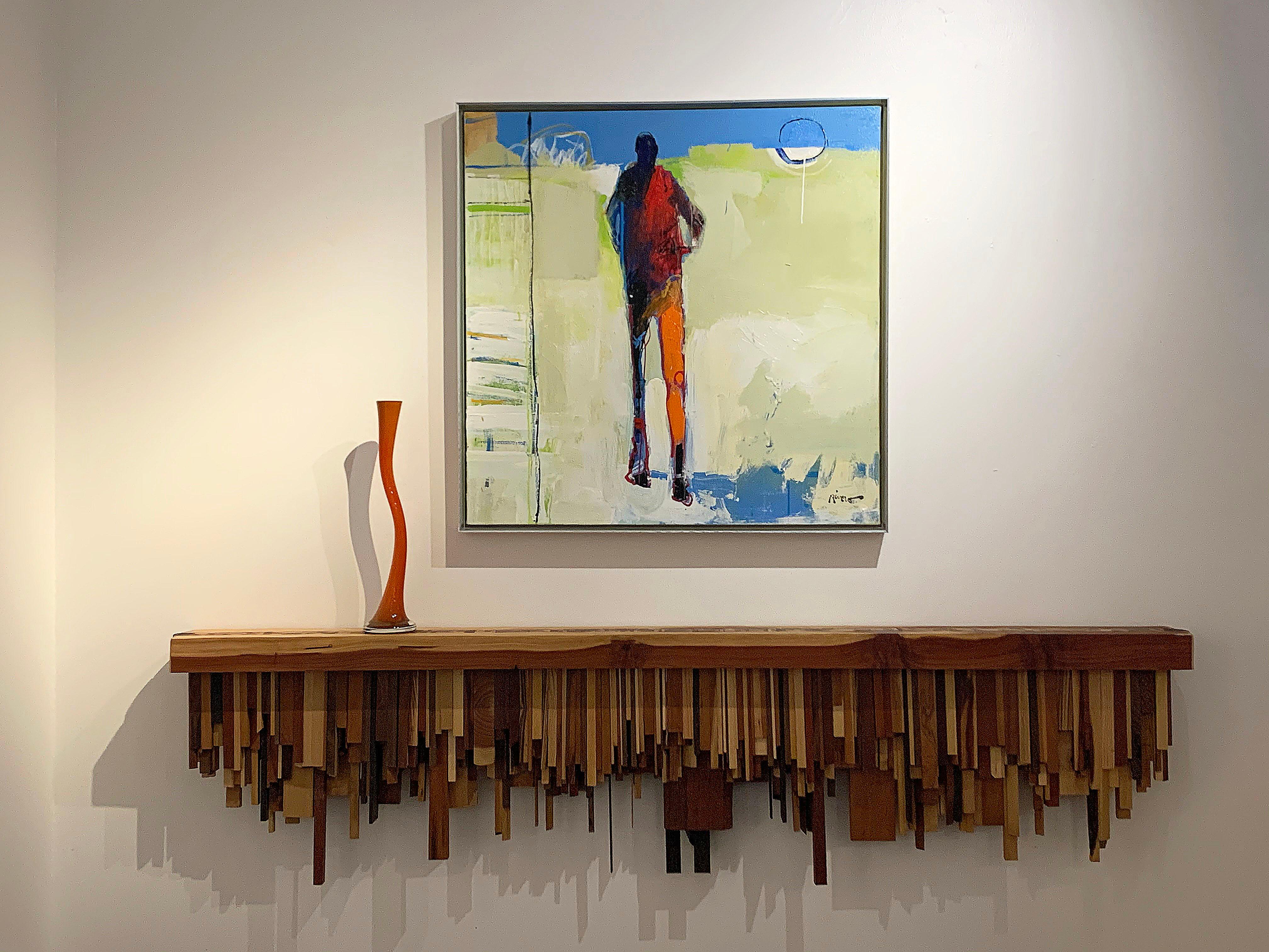 Mixed-media Long Mixed Wood Cityscape Shelf or Mantel by Artist Ben Darby, 2019 6