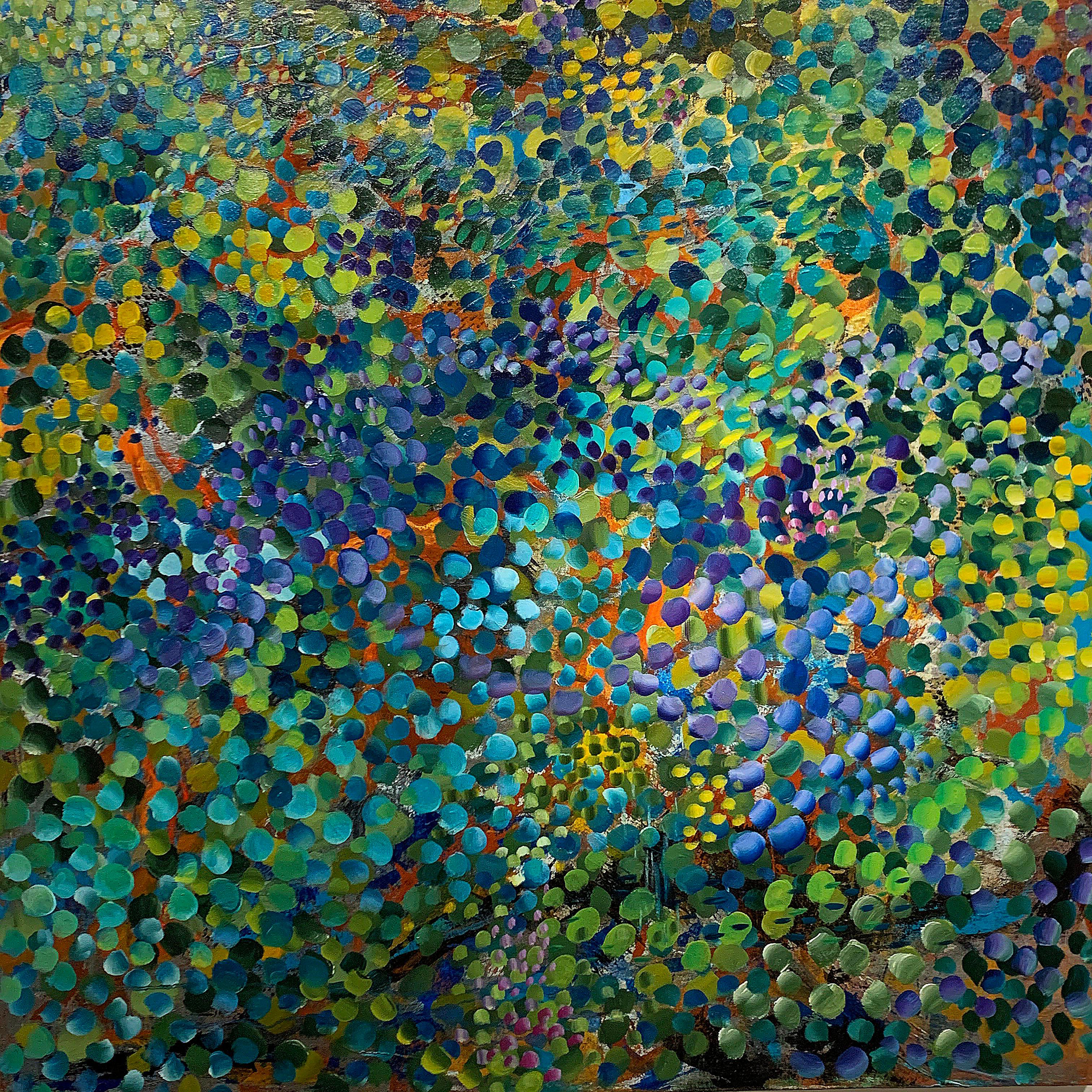 Kathleen Kane-Murrell Abstract Painting - Untitled, large abstract, acrylic on canvas painting green, blue, green, orange 