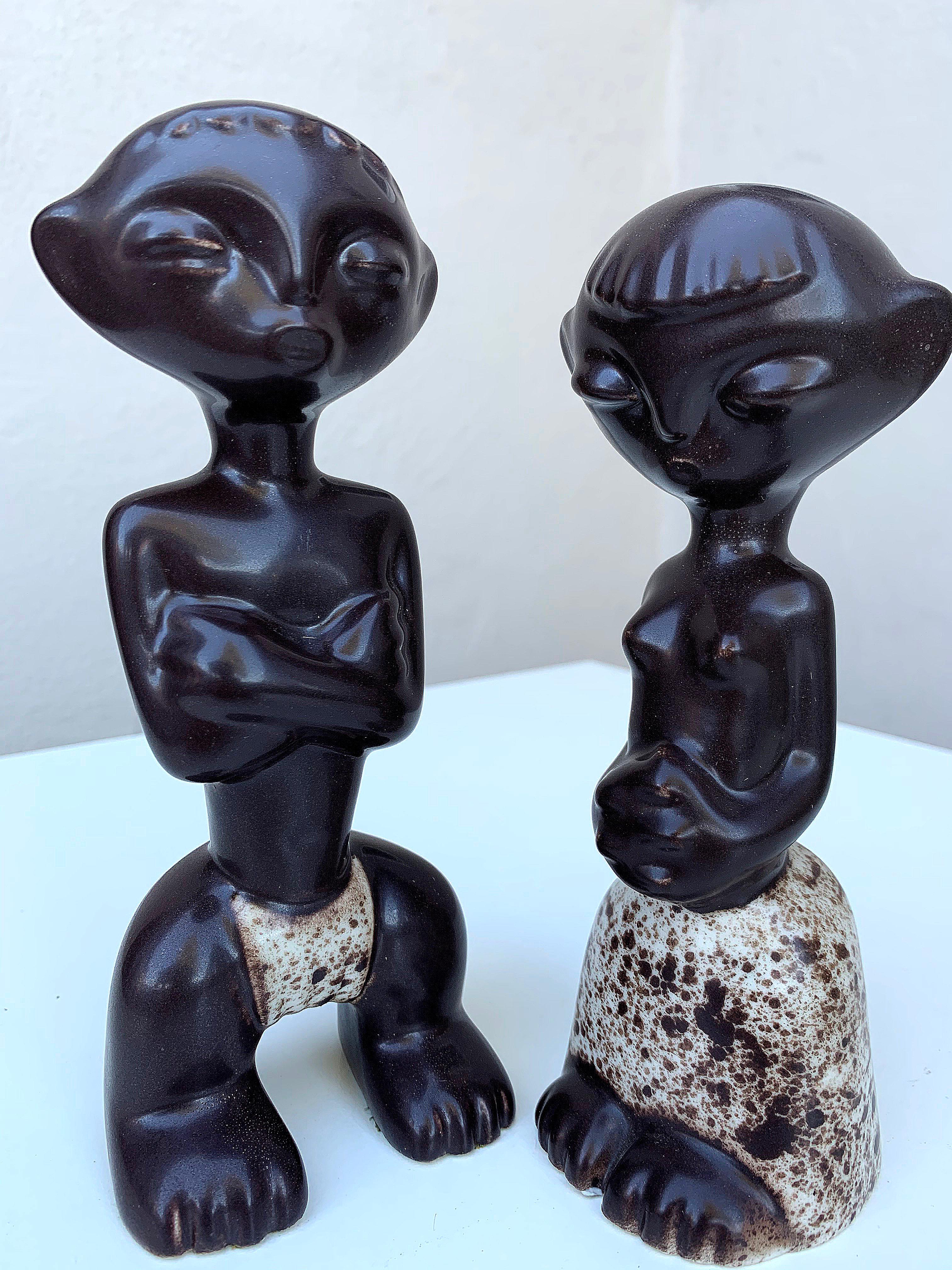 Pair Tiki Ceramic Figures - Sculpture by Howard Pierce