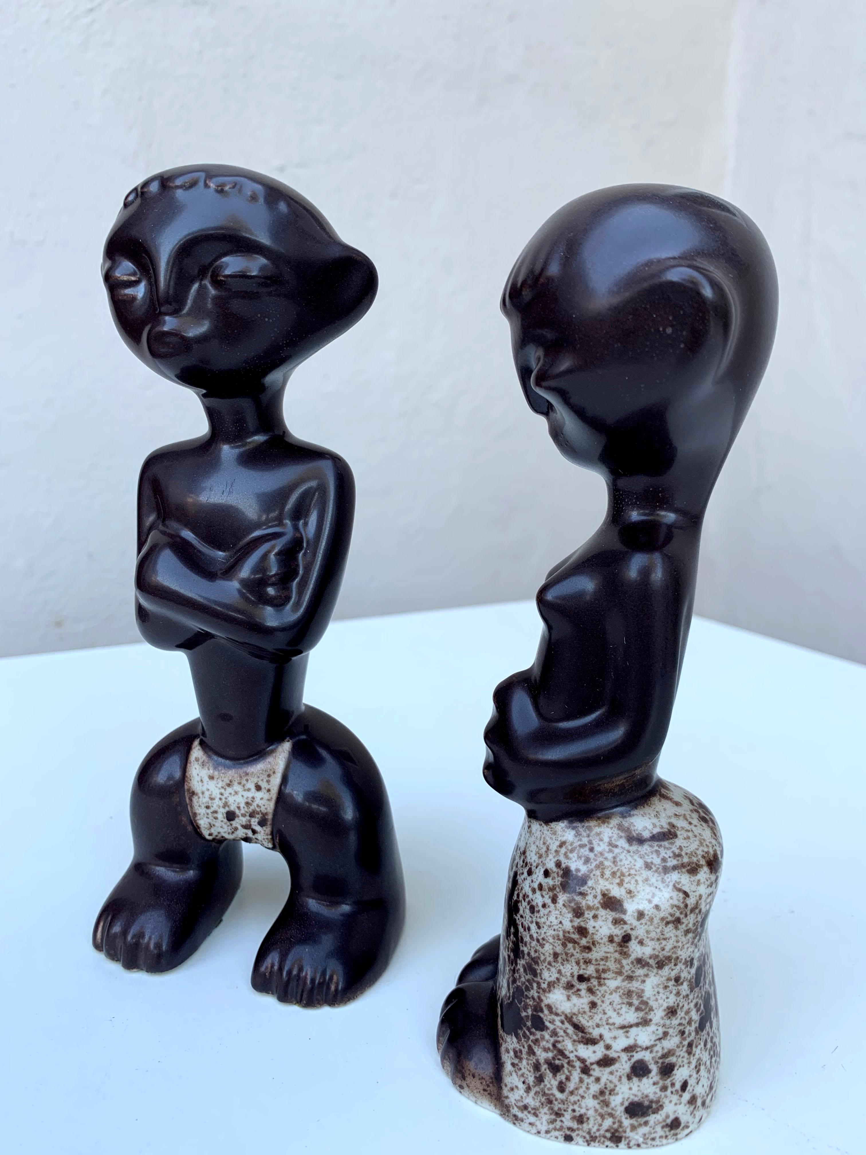 Howard Pierce Figurative Sculpture - Pair Tiki Ceramic Figures
