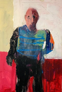 Personaje, acrylic figurative painting of seated man