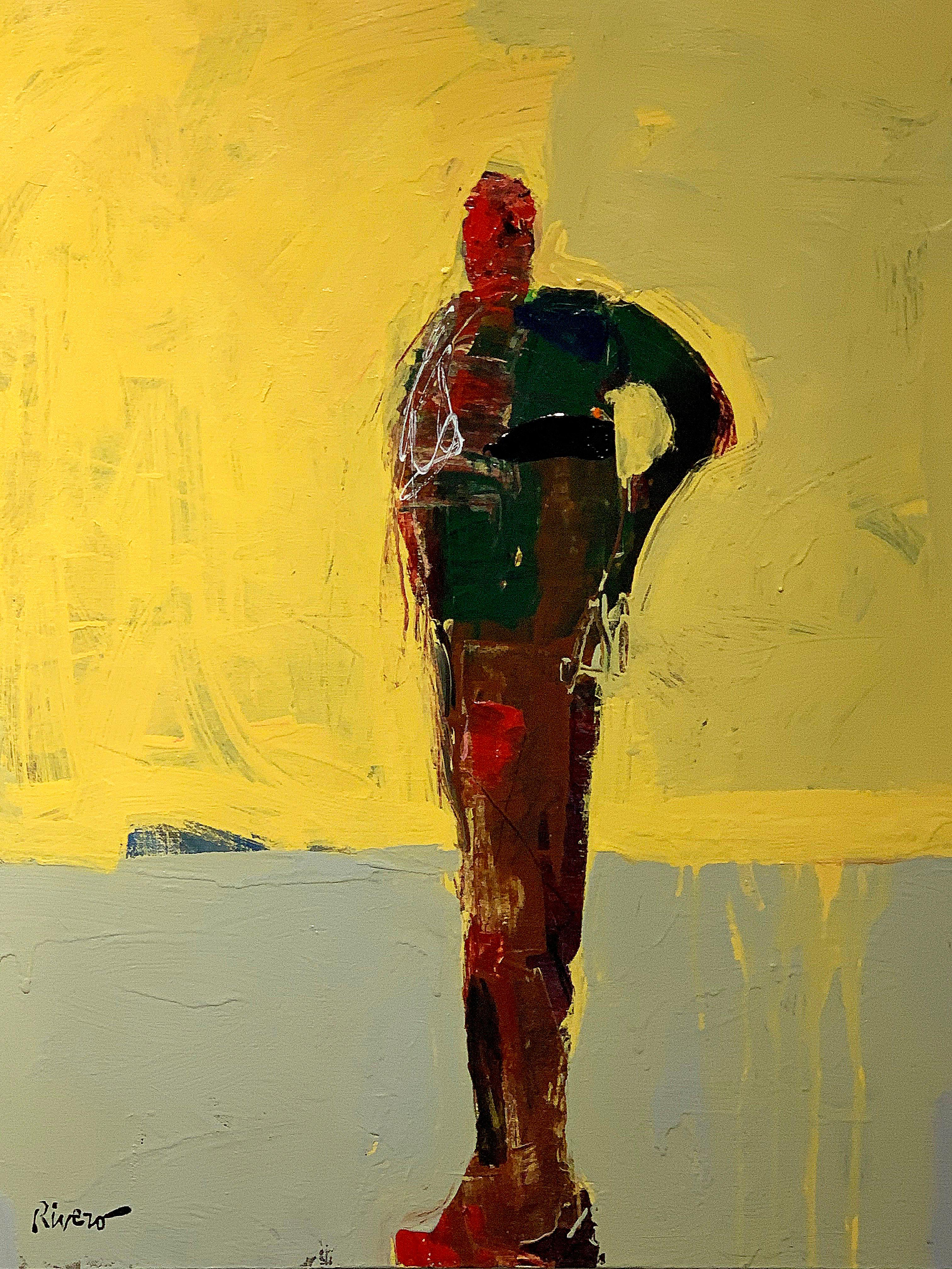 Personaje, acrylic figurative painting of seated man For Sale 8