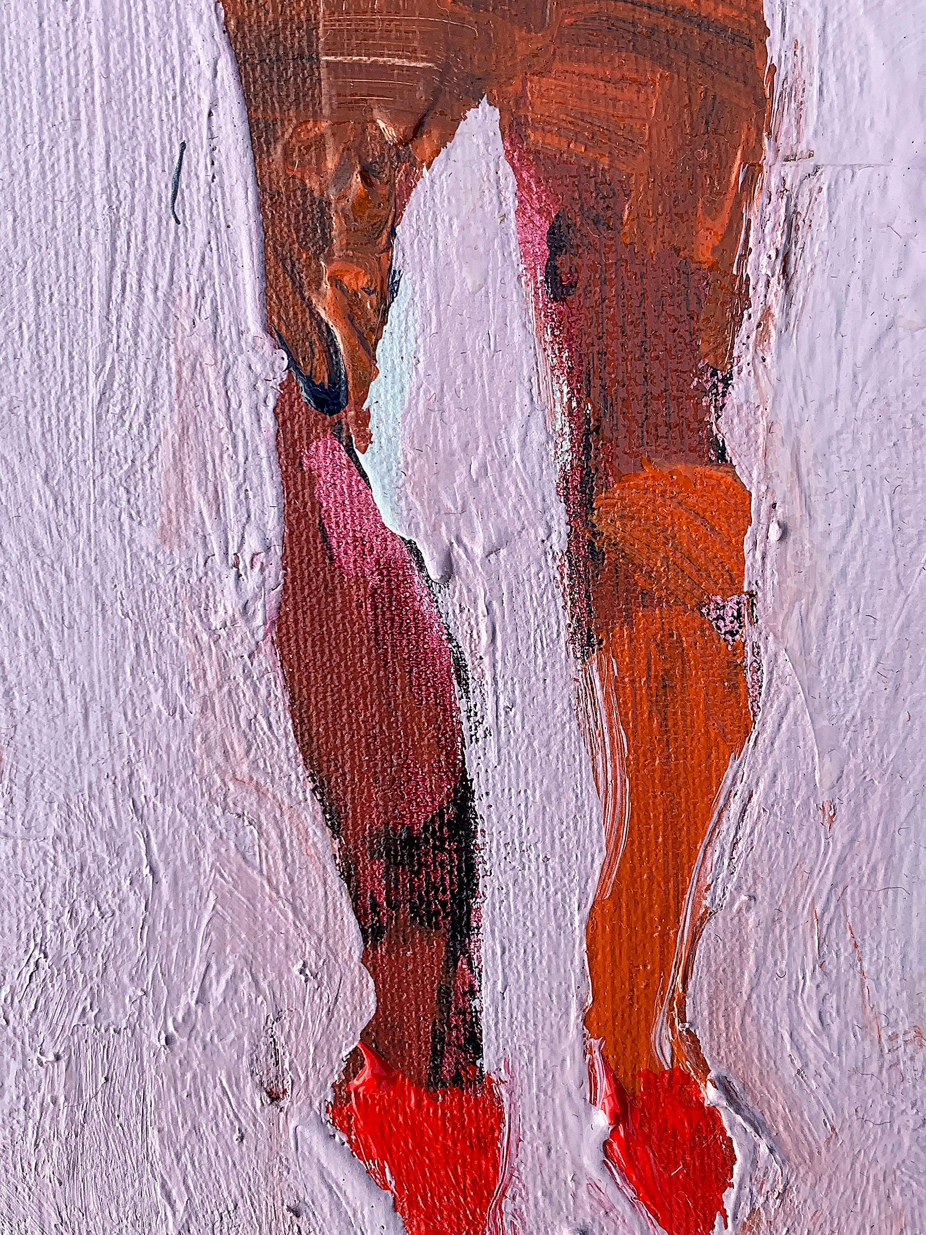 Margarita, figurative standing female on pink background - Contemporary Art by Mike Rivero 
