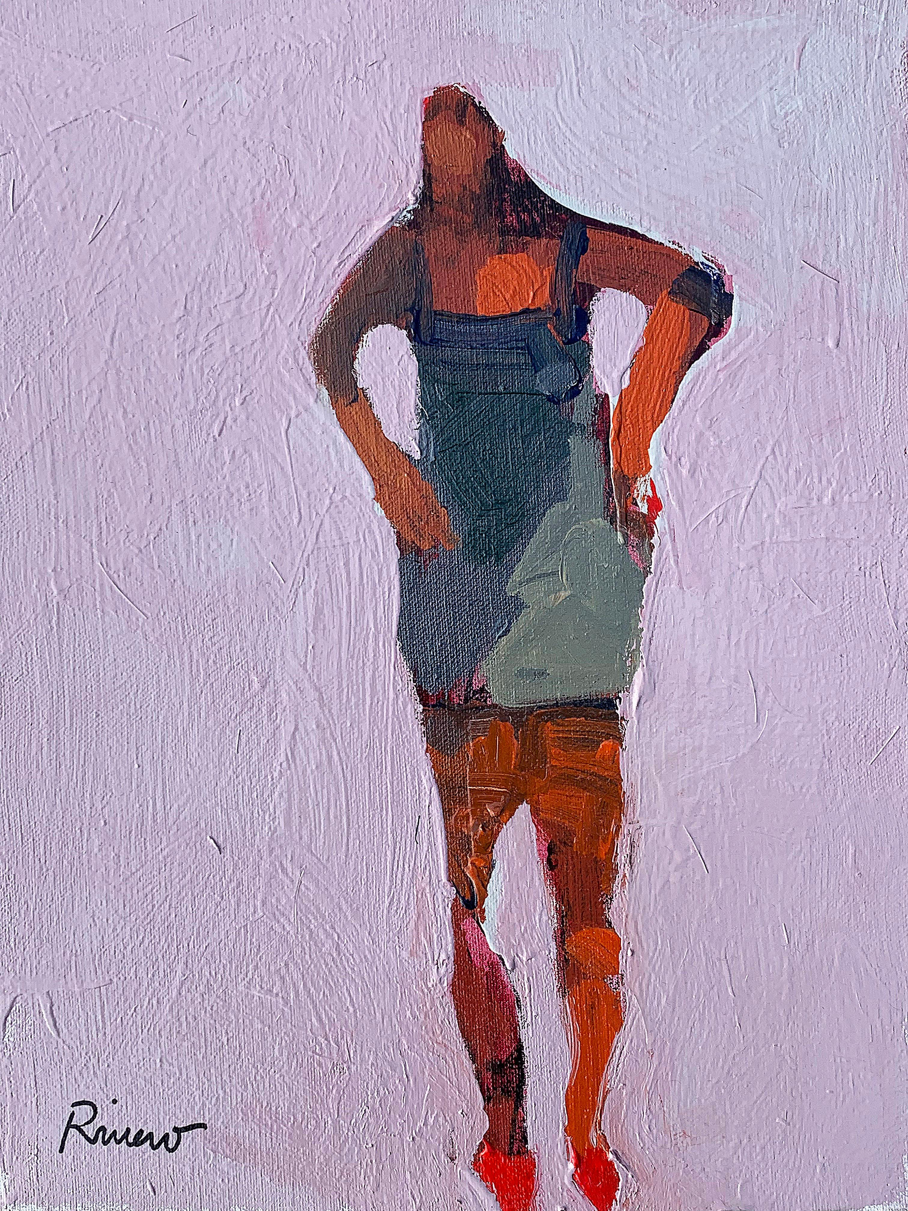 Margarita, figurative standing female on pink background - Art by Mike Rivero 