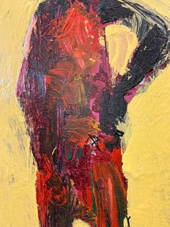 Personaje, acrilico con linea rosa, figurativo rivolto in avanti