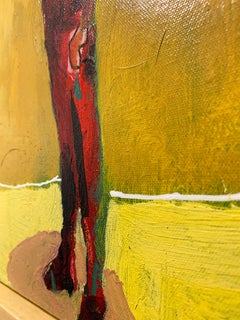 Personaje, figurative acrylic painting of man standing facing left