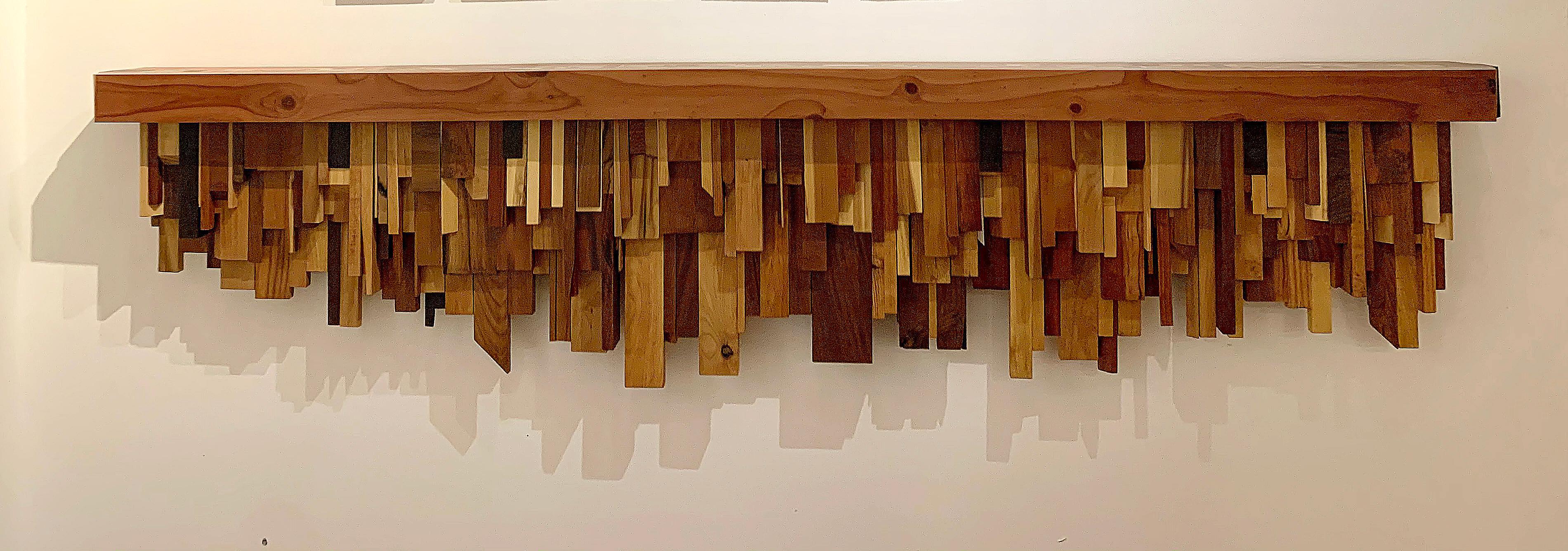 Mixed-media Long Mixed Wood Cityscape Shelf or Mantel by Artist Ben Darby, 2020
