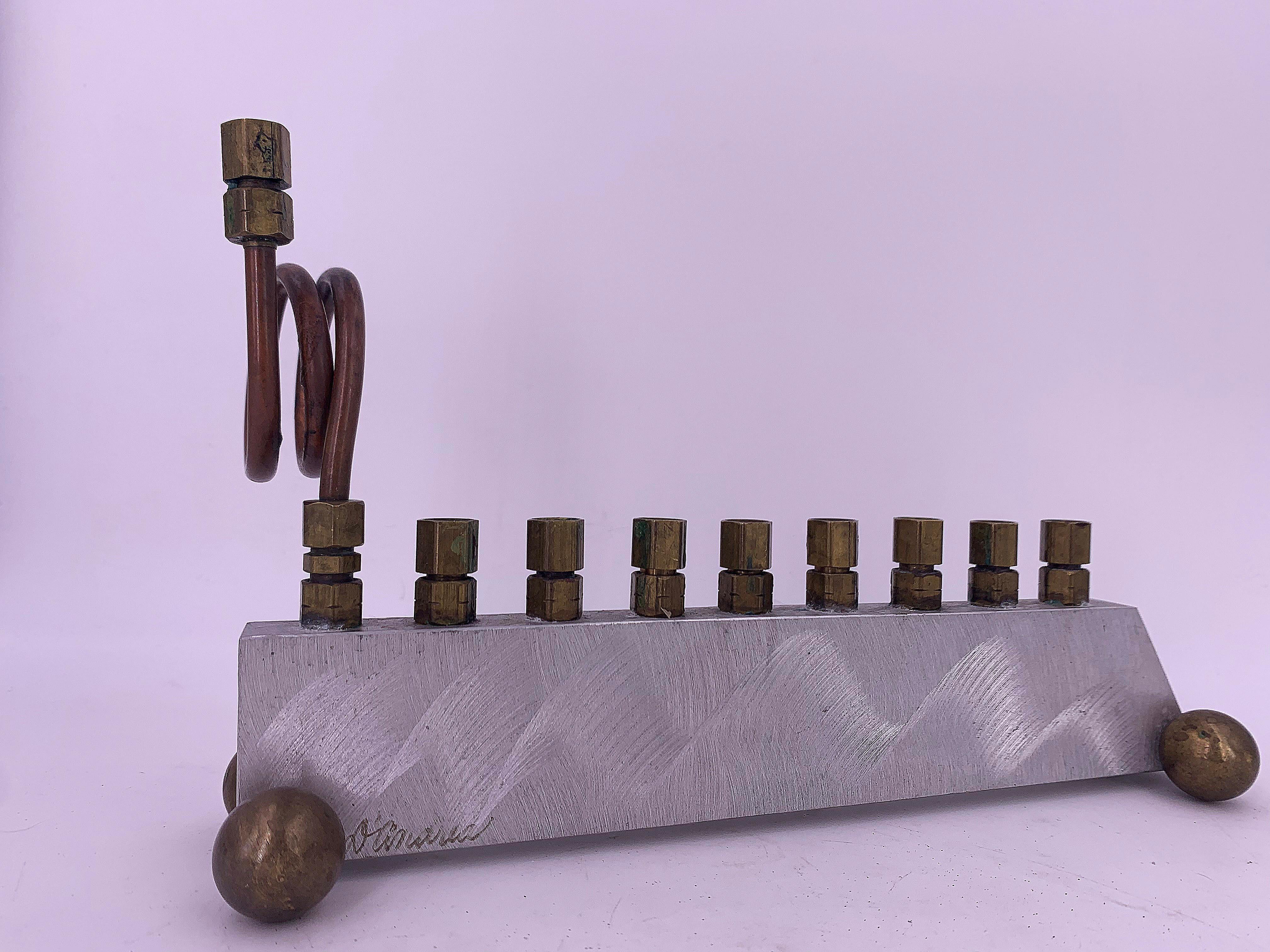Aluminum and Brass Menorah or Sculpture For Sale 4