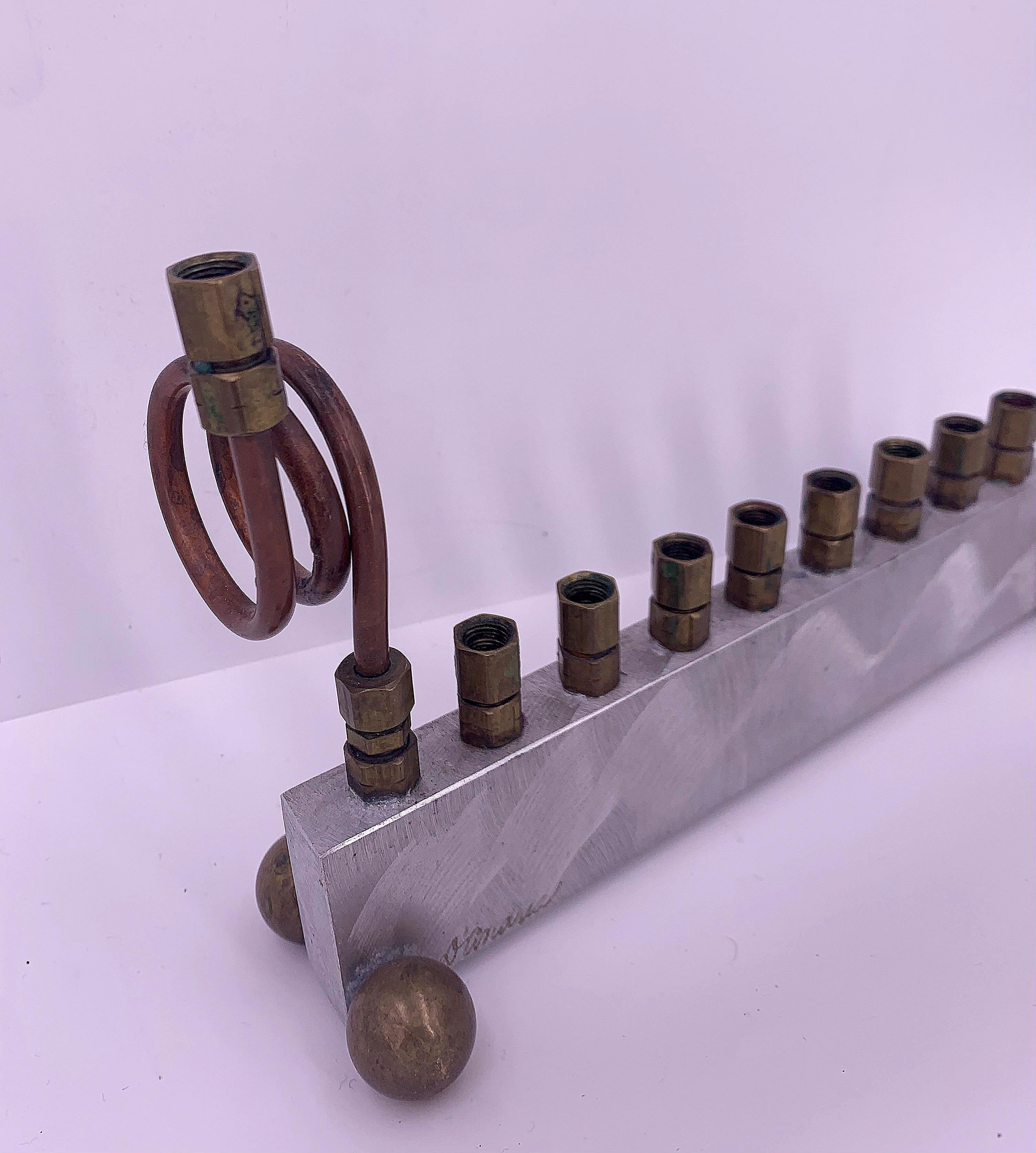 Aluminum and Brass Menorah or Sculpture For Sale 5