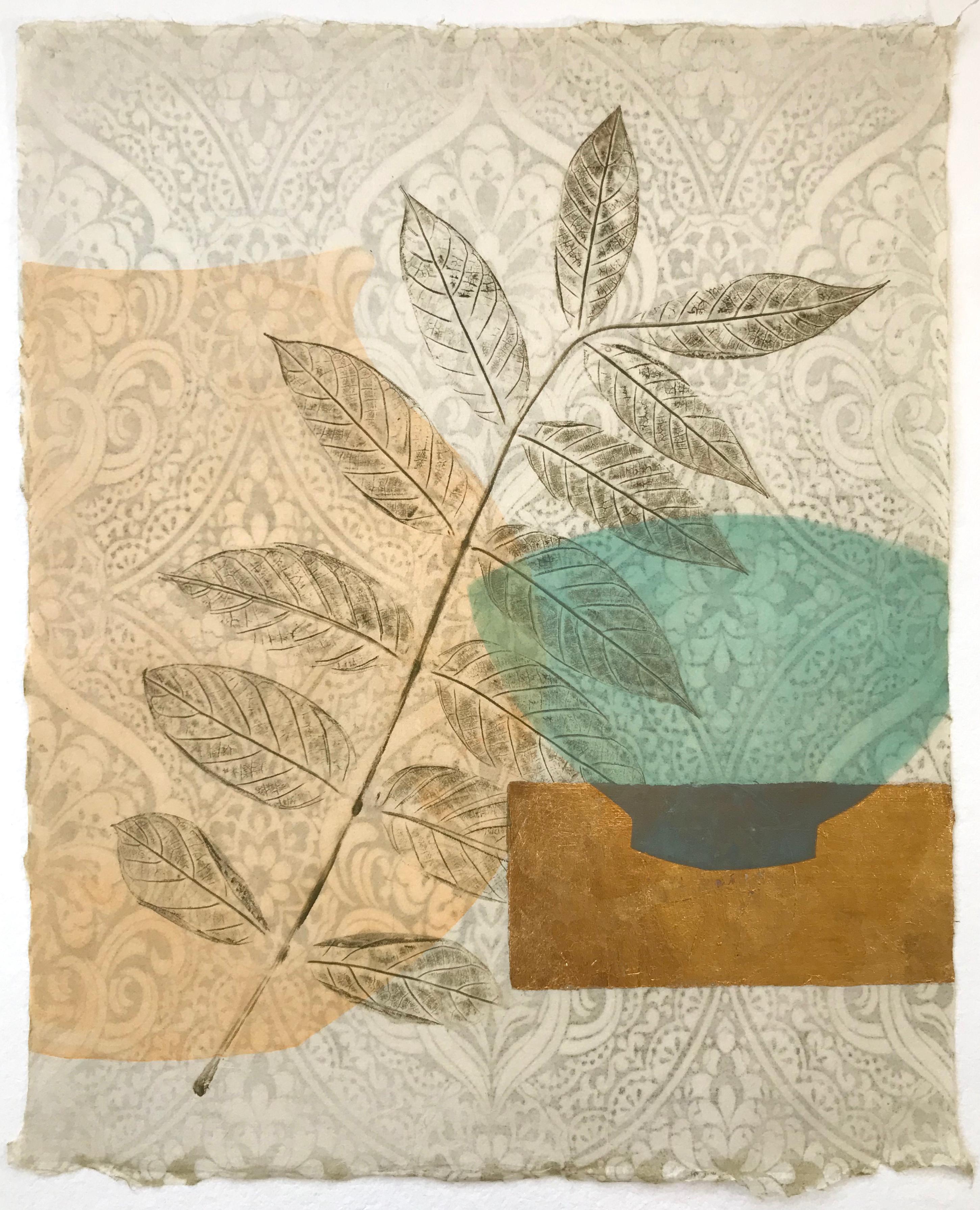 Liz Parkinson Still-Life Print - Oaxaca Afternoon 2019 Relief and gold leaf on Mura Hoban handmade japanese paper