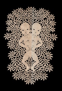 Symmetries – Siamese Twins I, paper cut outs,  metallic gold Japanese washi