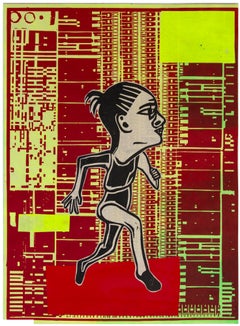 Heart Run, 2019,  unique, print and collage, print on okawara paper