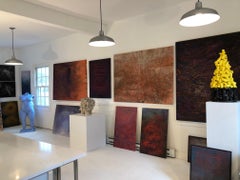 "Untitled - Tree Series" Sienna and orange textured surface with ghost  images