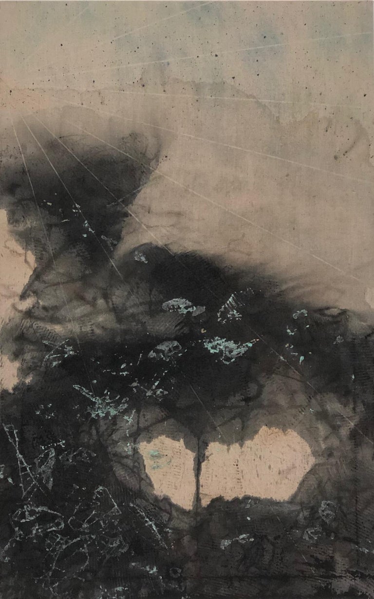 Augustus Cross Abstract Painting - "Inky storm - from the Disaster Series" Japanese ink washes create storm-scape