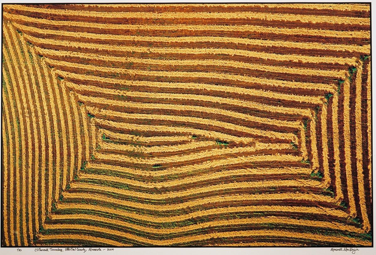 Maxwell Mackenzie Landscape Photograph - "Clitherall, Otter Tail Co, MN" Striped fields look like fabric from aerial view