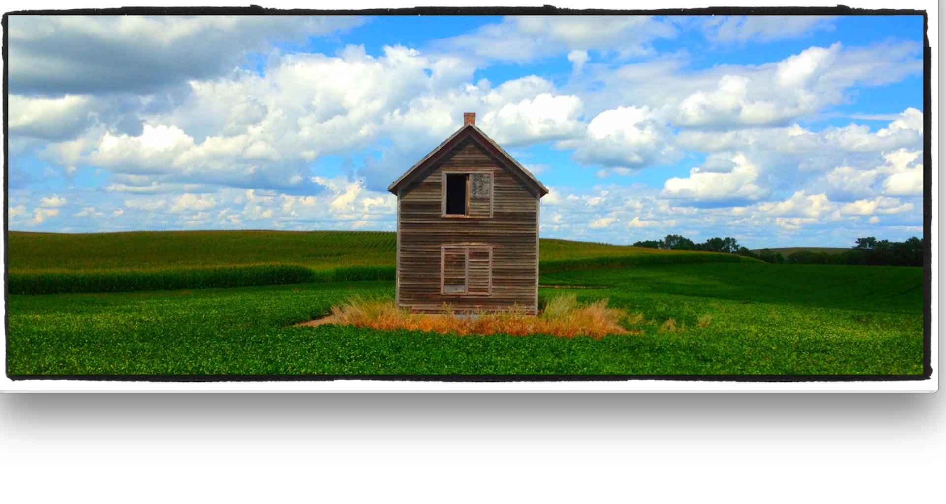 Maxwell Mackenzie Landscape Photograph - "Everts Homestead, MN -clouds" colorful panoramic prairie view with house 