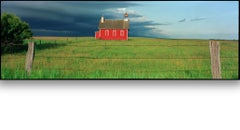 "Everts Township Schoolhouse - storm" Panoramic view of prairie school in storm