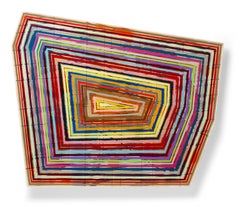 "Noringatt" Colorful bold shaped striped geometric glossy painting on panel