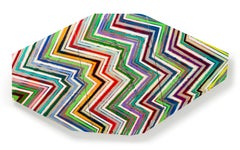 "Basati" Triptych of colorful bold stripes on panel zig zagging