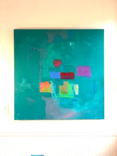 "Orchard/The Sudden Places" This turquoise painterly abstract canvas says ocean