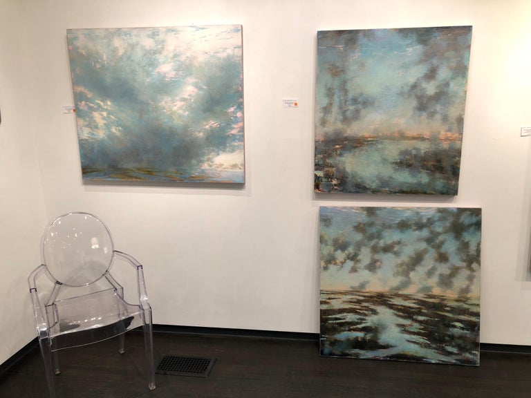 Mary Armstrong's ethereal paintings of light and air are beautiful and timeless. She paints with oil and wax on panel and scratches through to the colored under paint stained into the first layers. She paints up in Maine and captures the reflected