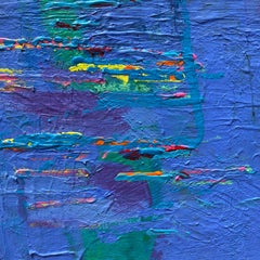 "Orchard Drift" Cornflower Blue abstract painting with impasto brush strokes