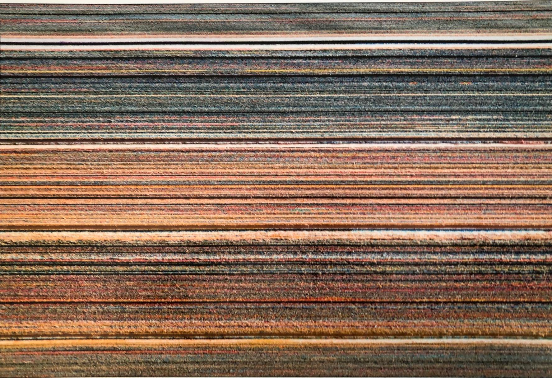 John Cole Abstract Photograph - "For Tomorrow, Full Bleed Series" Stacked magazines striped geometric close ups