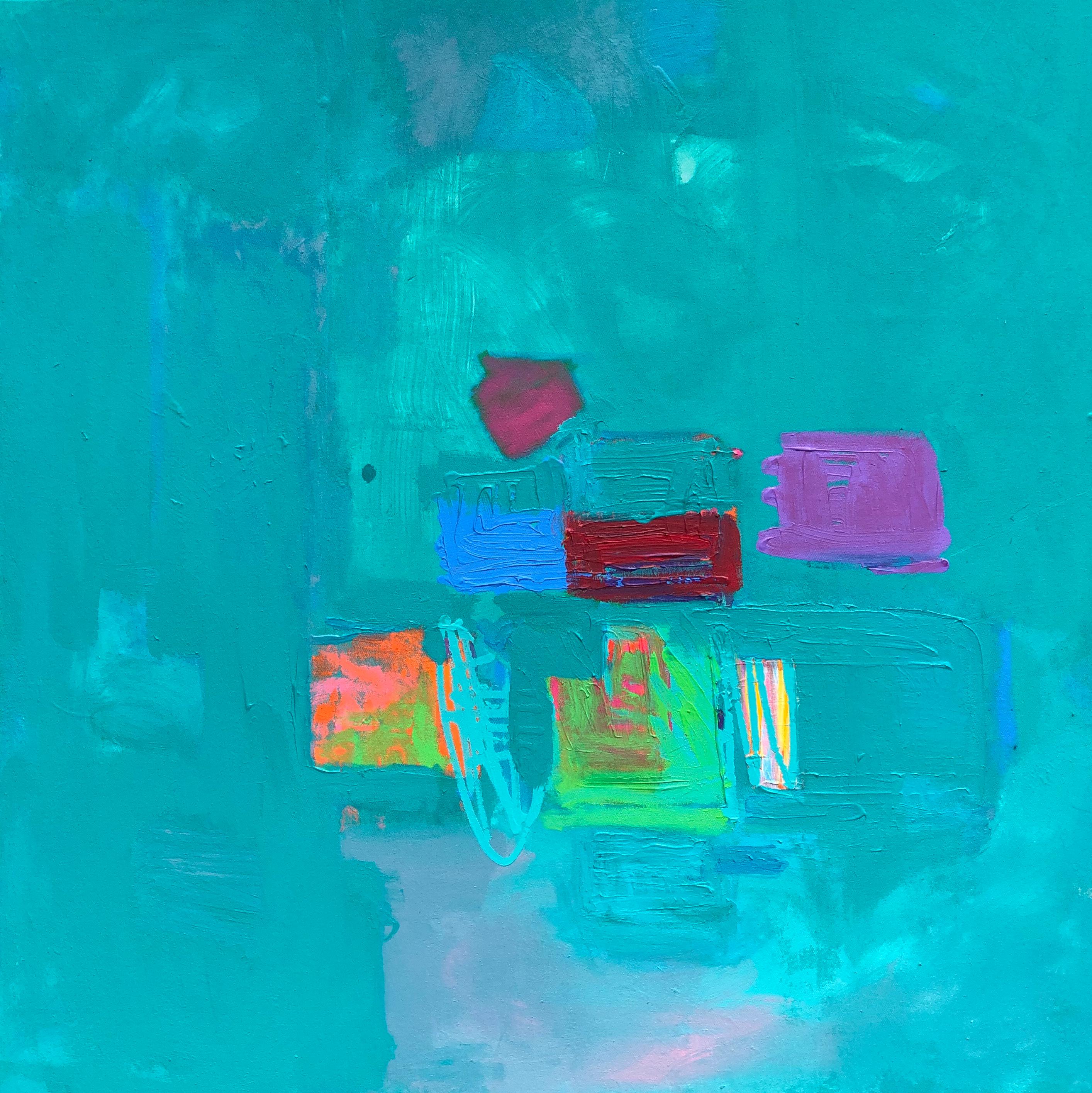 John Blee Abstract Painting - "Orchard/The Sudden Places" This turquoise painterly abstract canvas says ocean