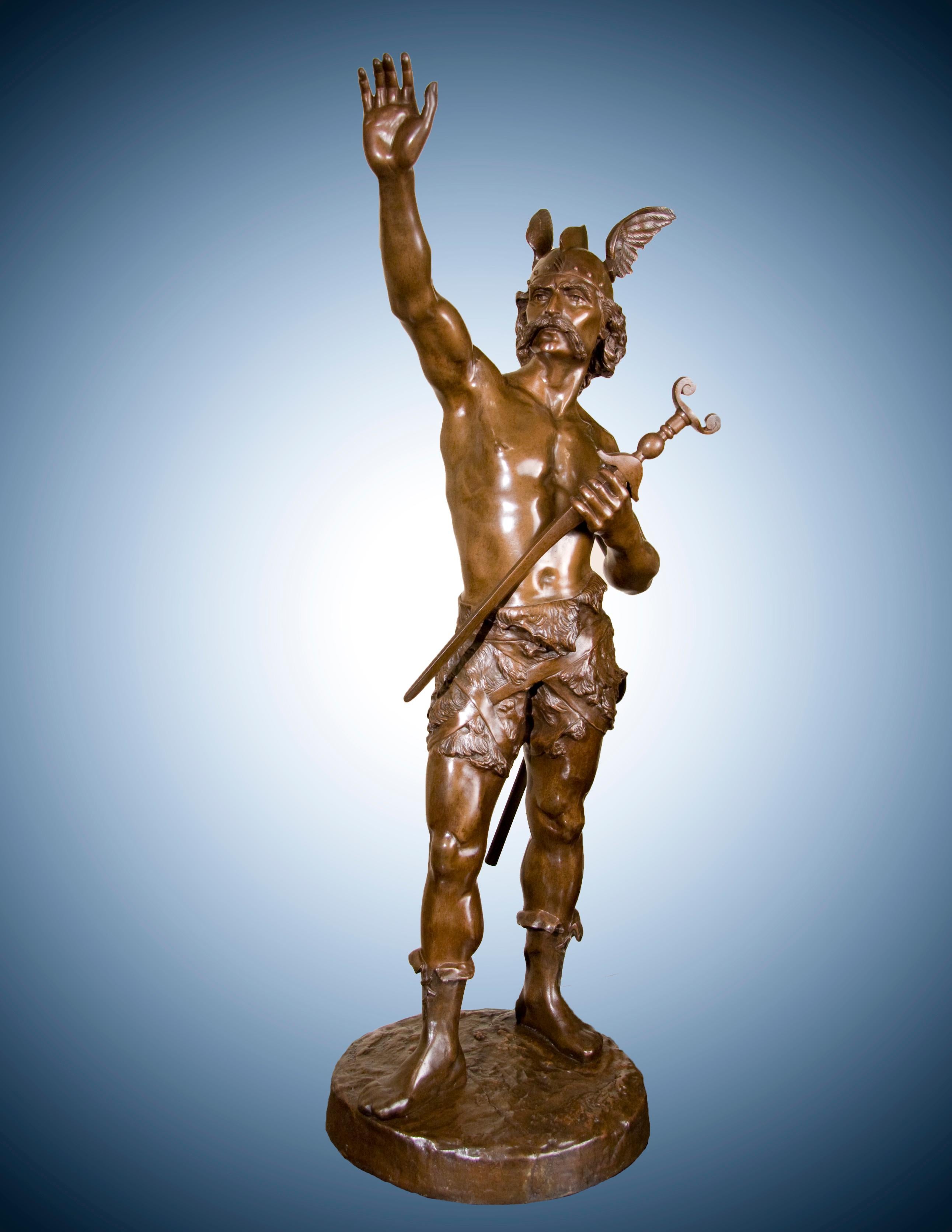 Emile Laporte Figurative Sculpture - 19th Century Semi-Nude Male Bronze Viking Warrior Sculpture, titled "The Gaul"