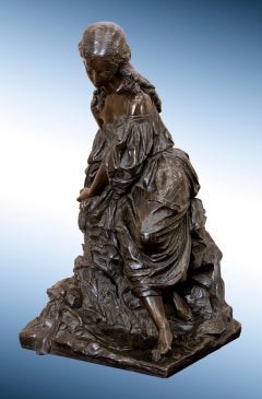 Sculpture en bronze du 19ème siècle d'une jeune fille, intitulée « Virginie ».