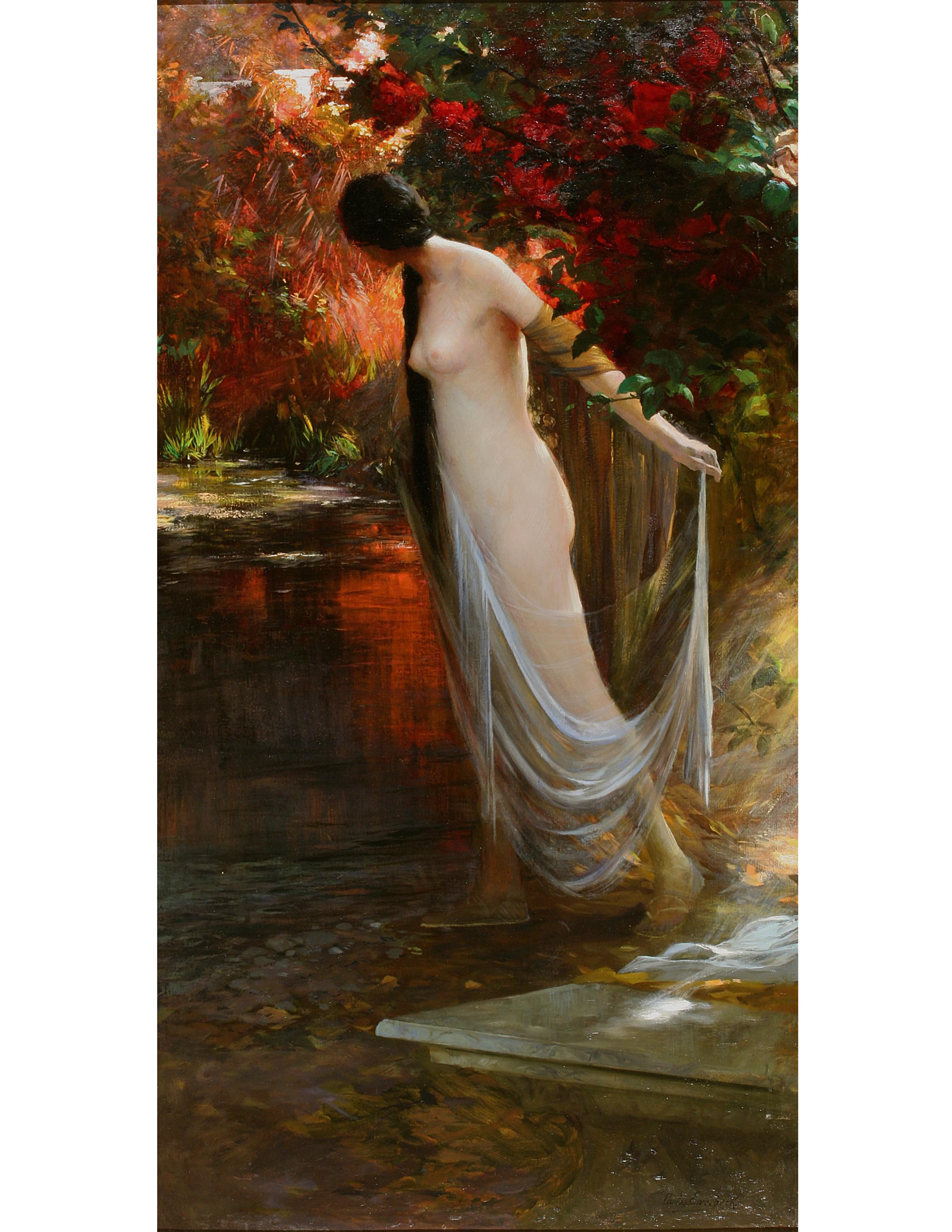 Ernst Ewerbeck Figurative Painting - Female nude, titled "Ophelia at the Water's Edge"