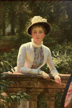 19th Century Genre Painting of woman in belle epoch attire, titled "Summer"