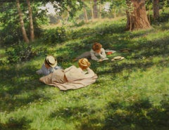 Ladies reading in a summer landscape, by Swedish artist, Johan Krouthen