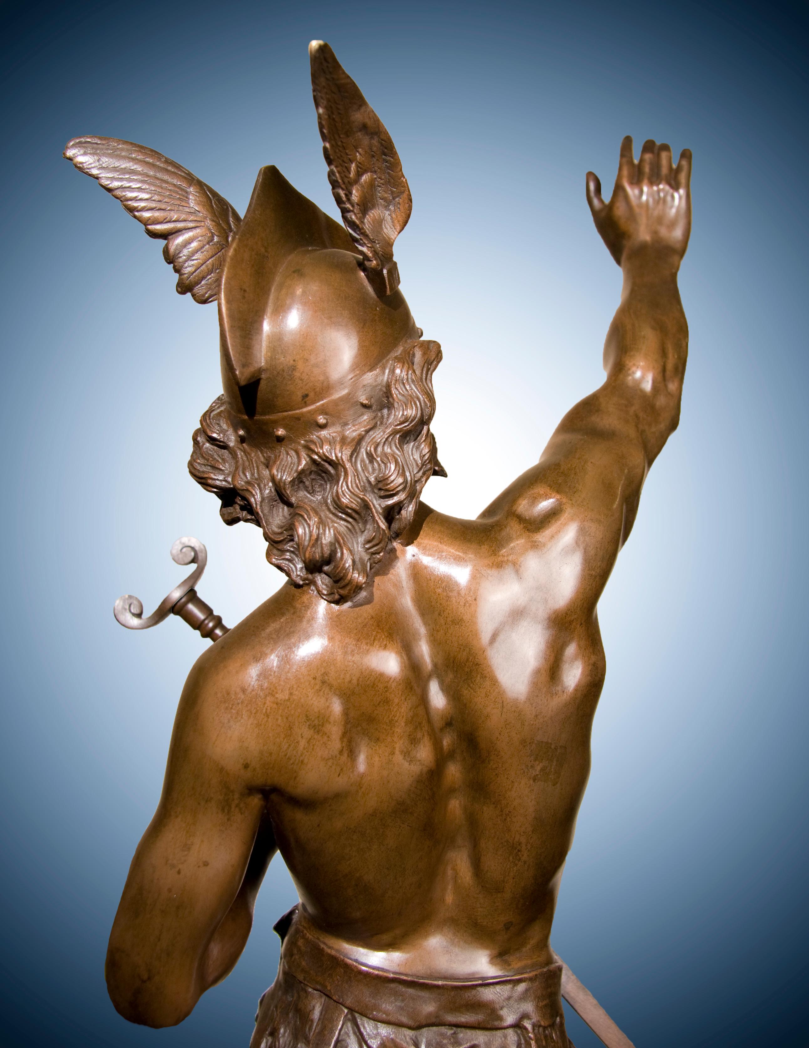 19th Century Semi-Nude Male Bronze Viking Warrior Sculpture, titled 