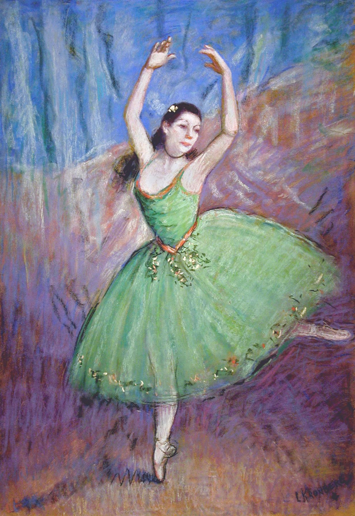 Impressionist Ballerina Pastel on Canvas, 