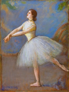 Antique Impressionist Ballerina Pastel on Canvas, "Dancer in White"