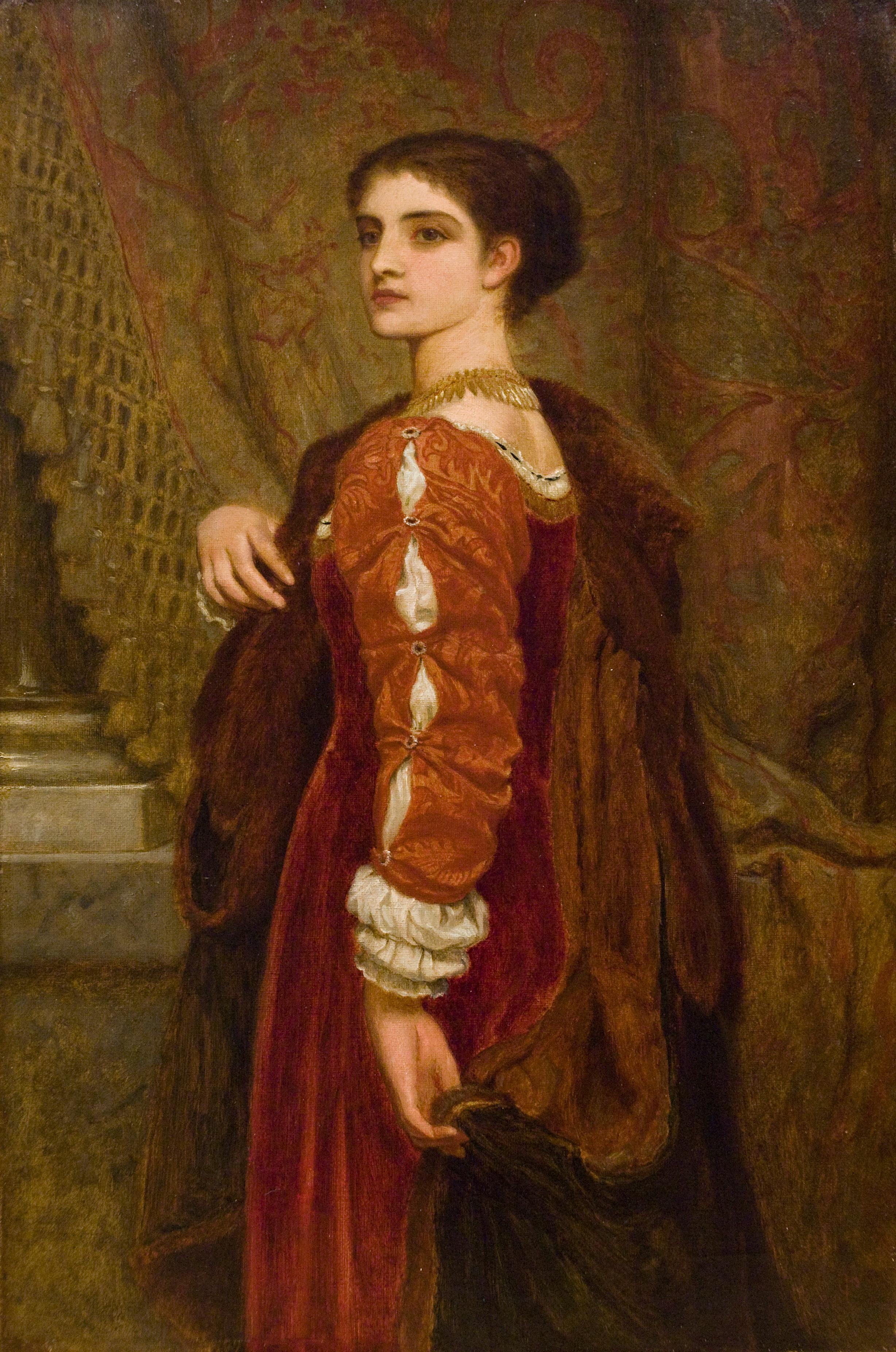 Pre-Raphaelite Portrait of Woman in Red by Perugini, titled 