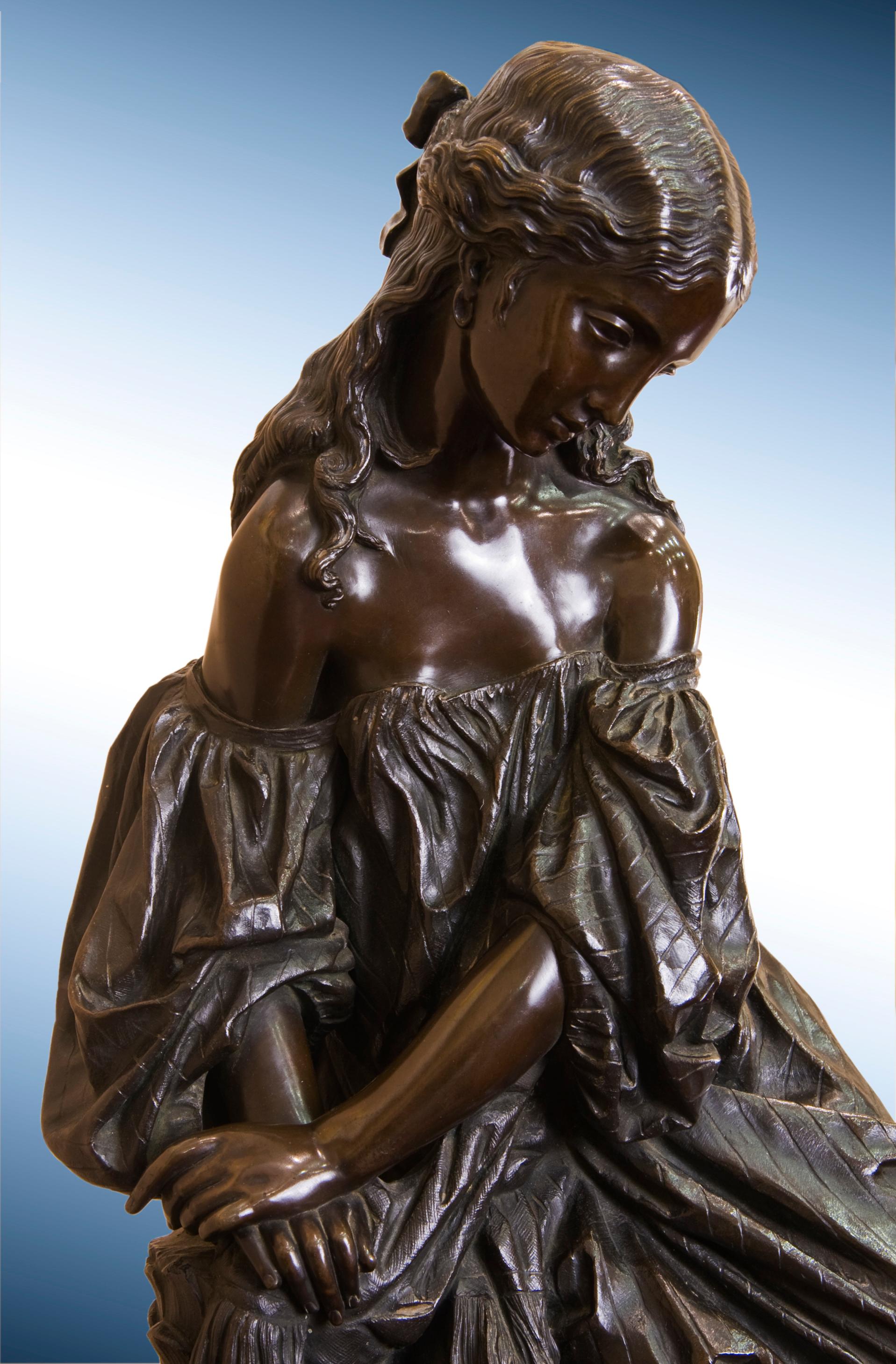 19th Century Bronze Sculpture of Maiden, titled 