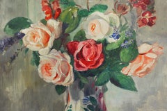 Impressionist still life painting of floral roses, by Paule Gobillard