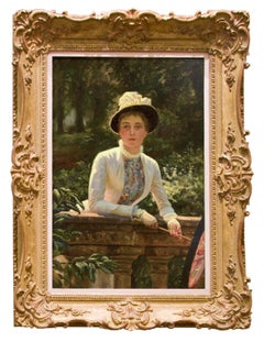 19th Century Genre Painting of woman in belle epoch attire, titled "Summer"