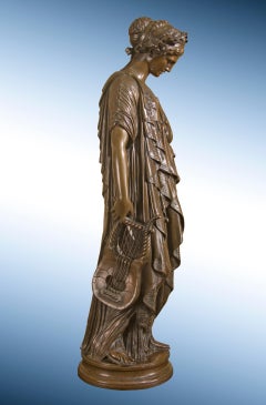 Bronze Sculpture of Grecian Woman with Lyre, "Meditative Sappho"