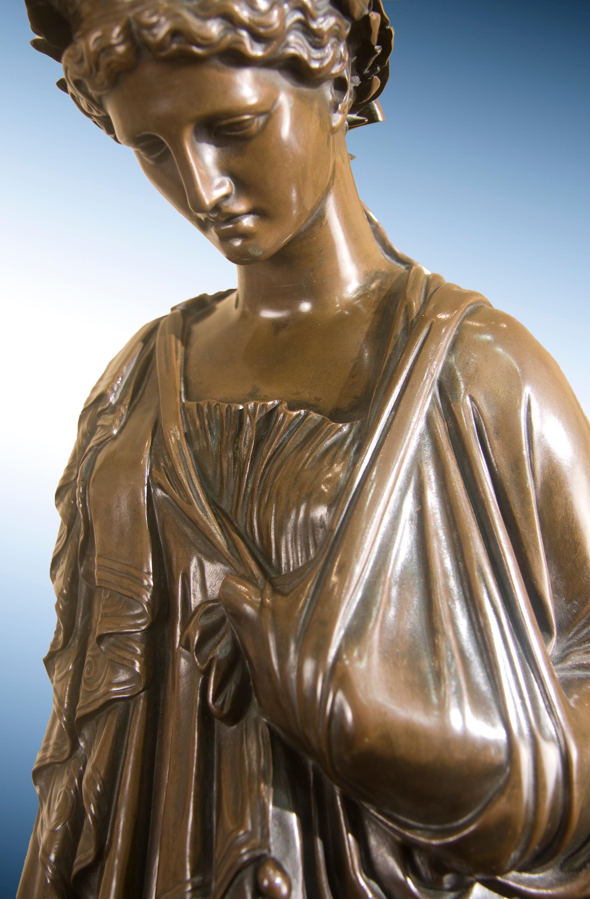 Bronze Sculpture of Grecian Woman with Lyre, 