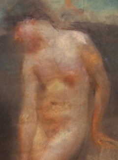 Italian pastel of a nude male by Francesco Paolo Michetti