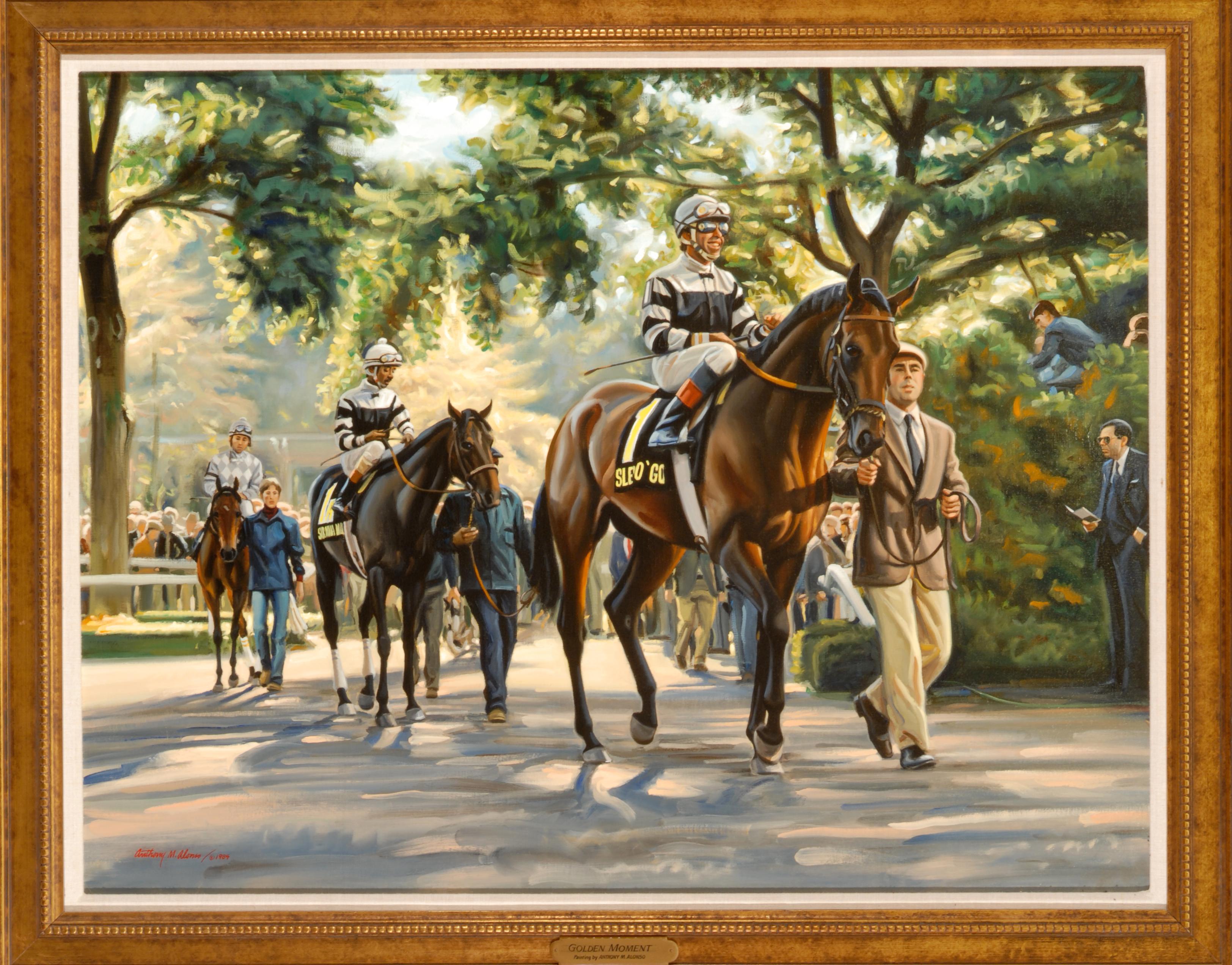 Anthony M. Alonso Figurative Painting - Golden Horserace moment,  "Slew O'Gold"