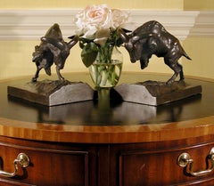 Charging Mountain Goats bronze bookend pair by artist, Anna Hyatt Huntingon