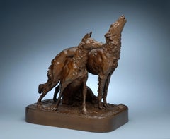 Used 19th Century Bronze Sculpture of Borzois (Russian Wolfhounds)